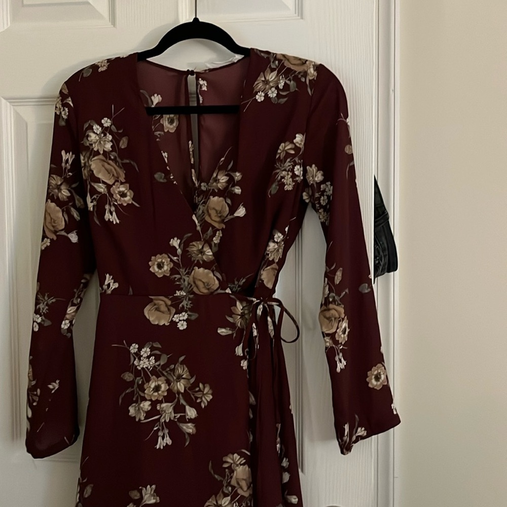 Lush Cross Over Mini Dress - burgundy floral